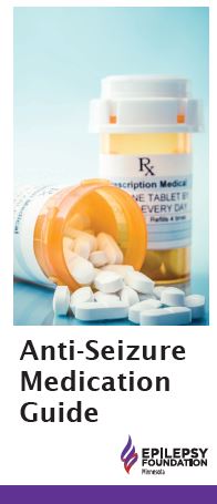 Brochure cover — image of two pill bottles with title, Anti-Seizure Medication Guide.