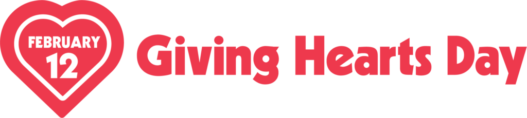 Giving Hearts Day logo with red heart and February 12