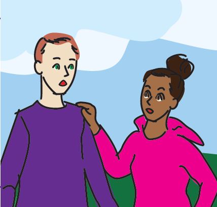 Illustrated drawing of a woman gently directing a person having a focal impaired seizure