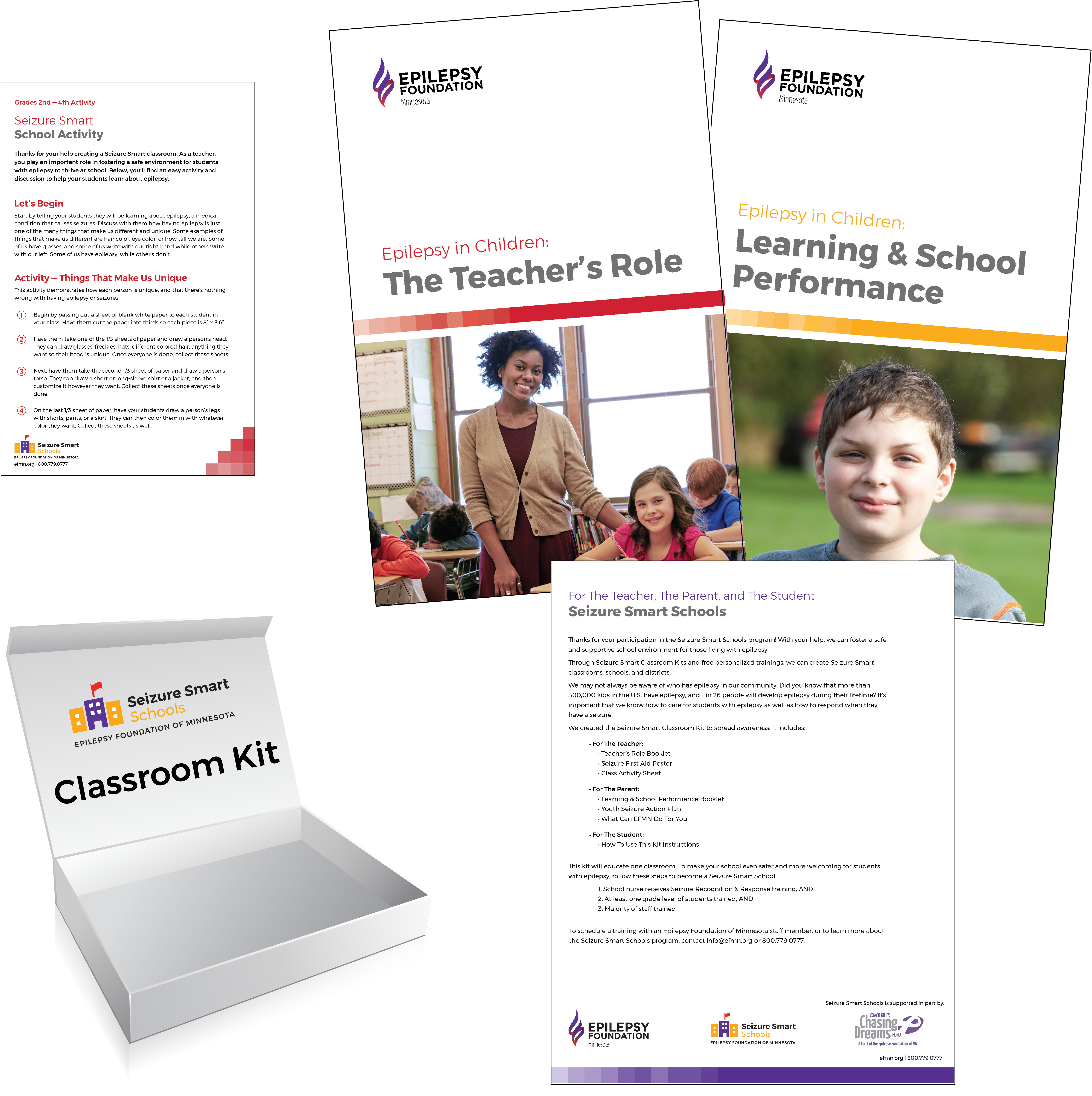 Contents of Classroom Kit with booklets for teachers and parents to understand epilepsy in the classroom.